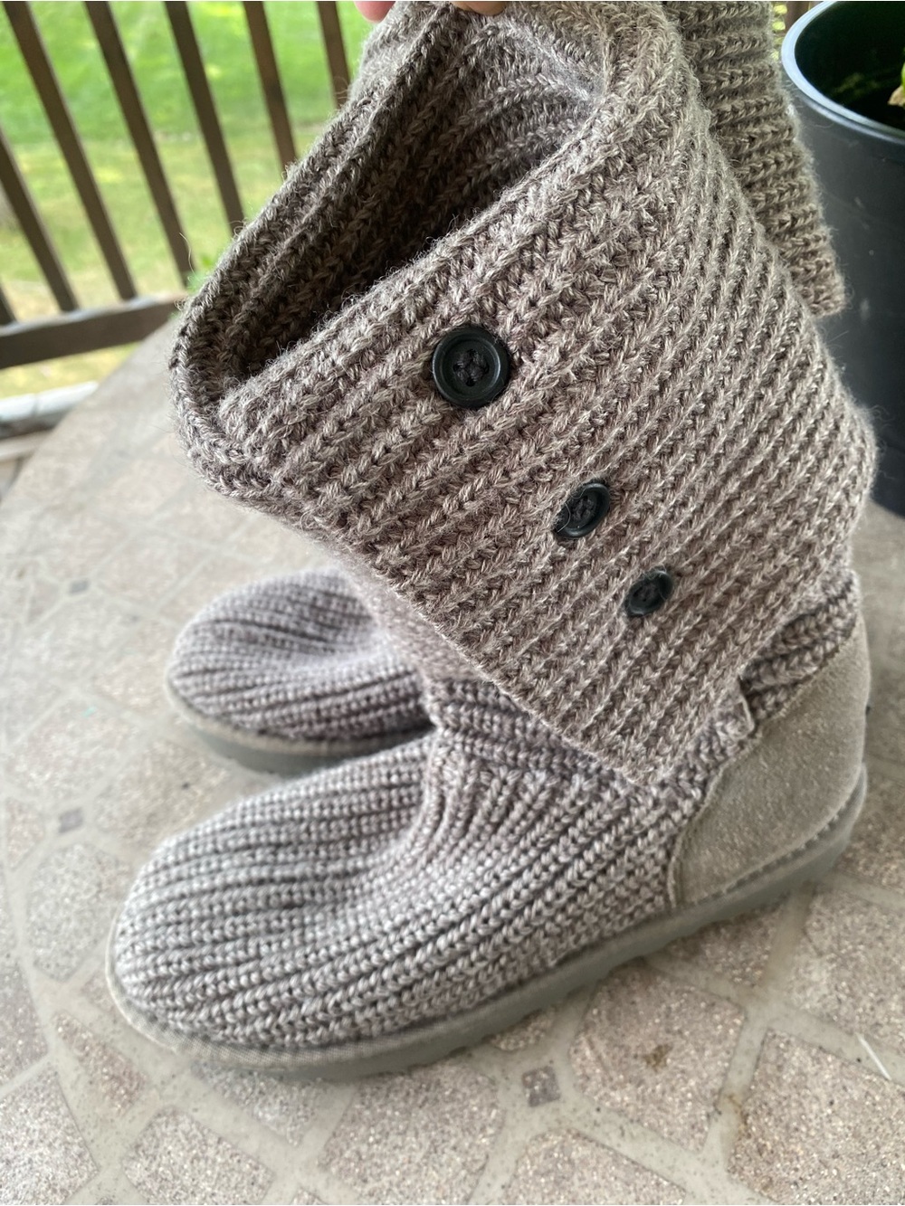 UGG Women's Knit Button-Accent Boots in Taupe Gray